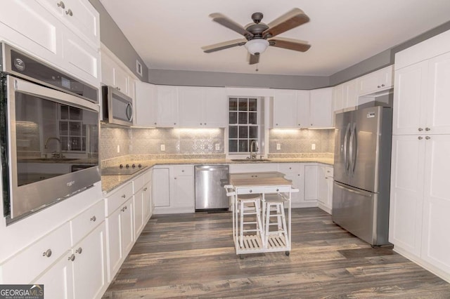 kitchen featuring white cabinets, dark hardwood / wood-style floors, sink, and stainless steel appliances