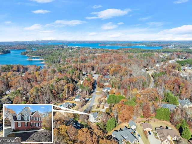 aerial view featuring a water view