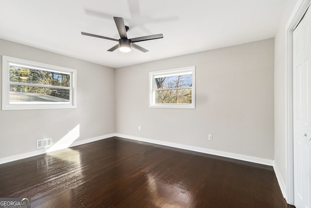 interior space featuring hardwood / wood-style flooring and ceiling fan