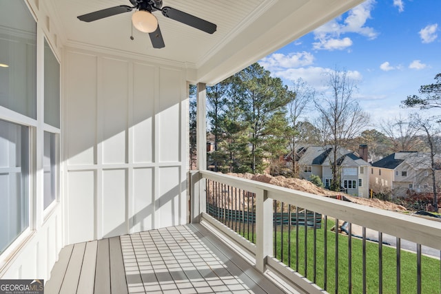 balcony with ceiling fan