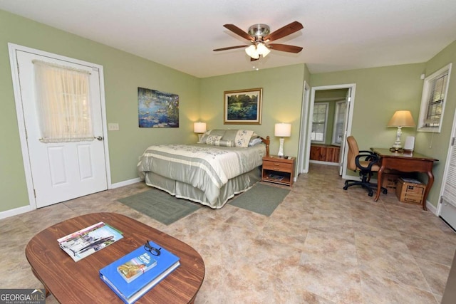 bedroom featuring ceiling fan