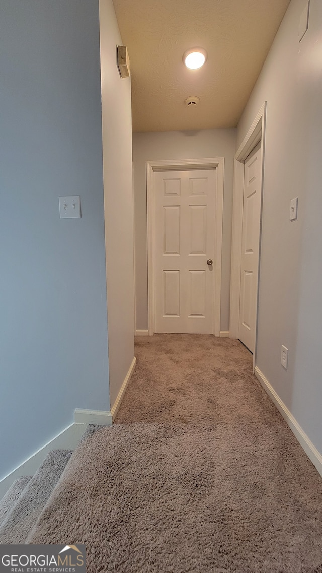 hallway with carpet flooring