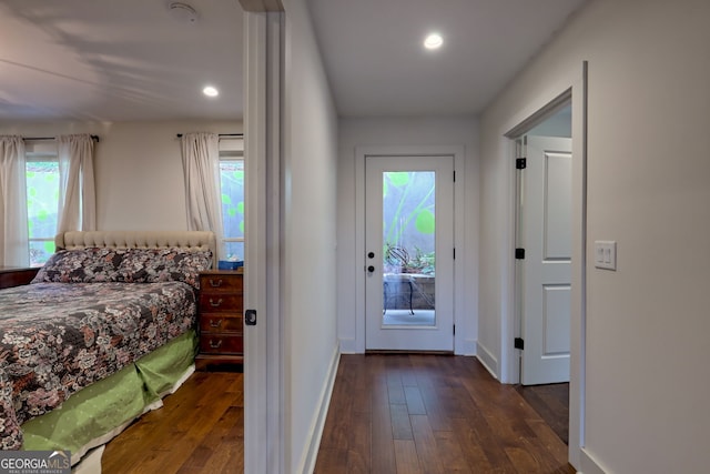 doorway to outside with dark wood-type flooring