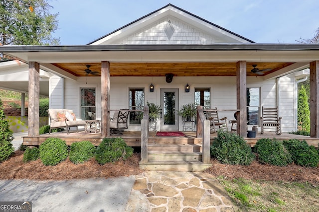 view of front of home featuring covered porch and ceiling fan