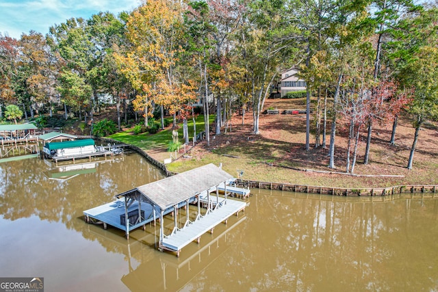 view of dock with a water view