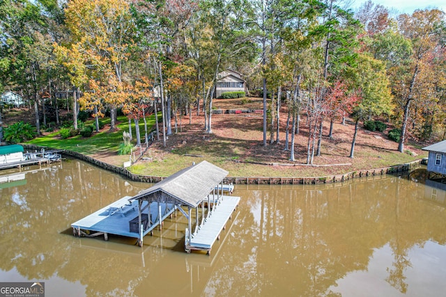 dock area with a water view