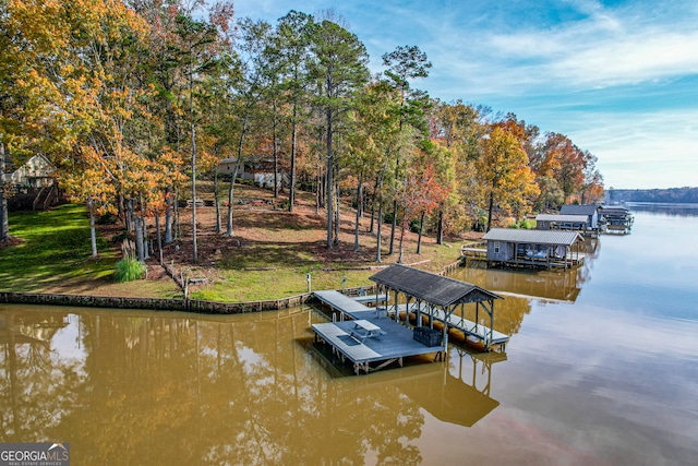 view of dock with a water view