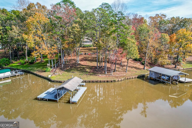 view of dock featuring a water view