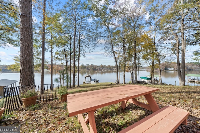 deck with a water view