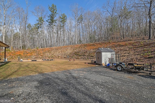 view of yard with a storage unit