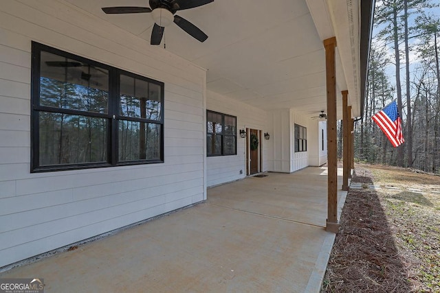 view of patio with ceiling fan