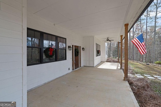 view of patio / terrace featuring ceiling fan