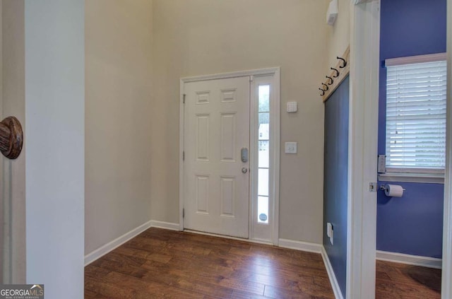 foyer with dark hardwood / wood-style flooring and a healthy amount of sunlight