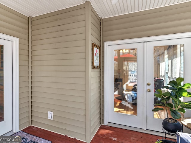 doorway to property featuring french doors