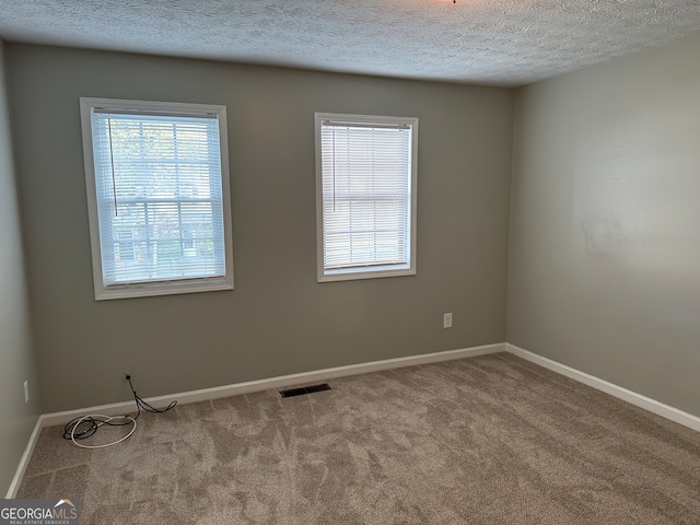 empty room featuring light colored carpet and a textured ceiling