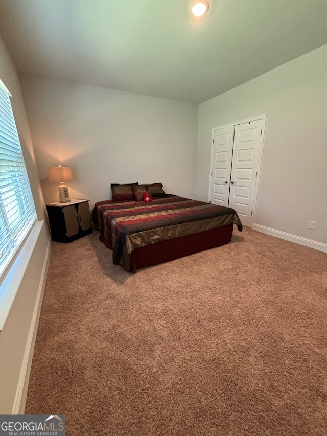 bedroom featuring a closet and carpet floors