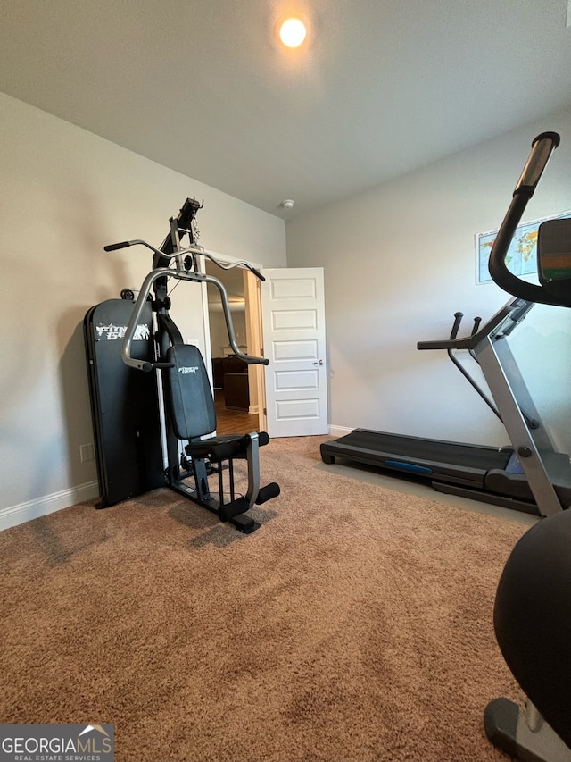 workout room with carpet floors