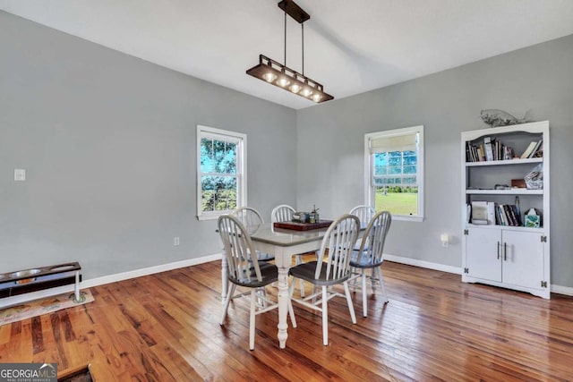 dining space featuring wood-type flooring and plenty of natural light