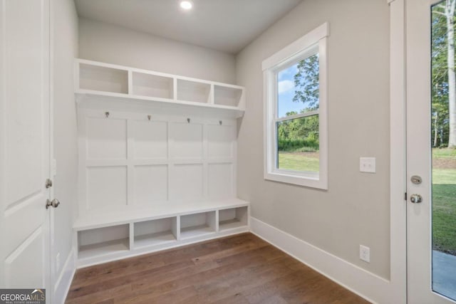 mudroom with dark hardwood / wood-style floors