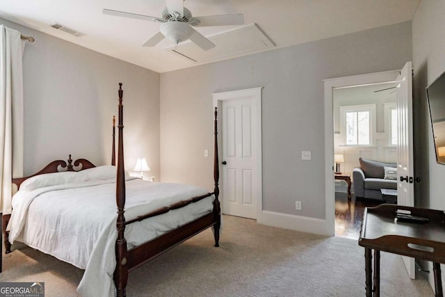 bedroom with carpet flooring and ceiling fan