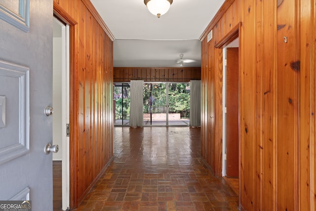 corridor with wooden walls