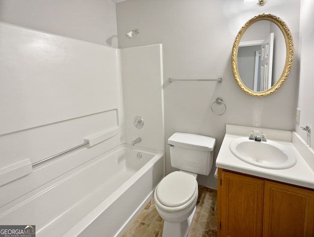 full bathroom with vanity, bathtub / shower combination, and toilet