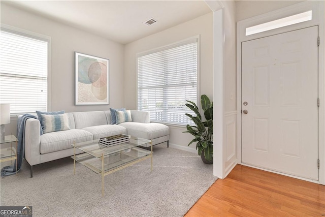 living room with hardwood / wood-style floors