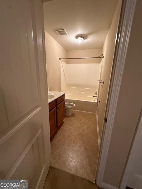 full bathroom with toilet, shower / bath combination, and vanity