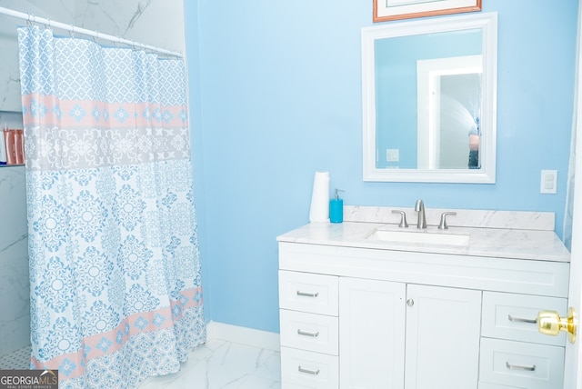 bathroom featuring vanity and walk in shower