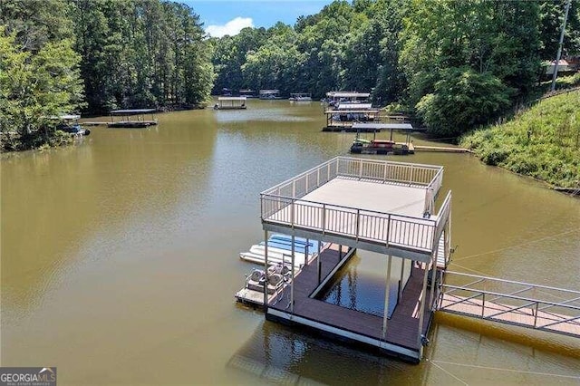 view of dock with a water view