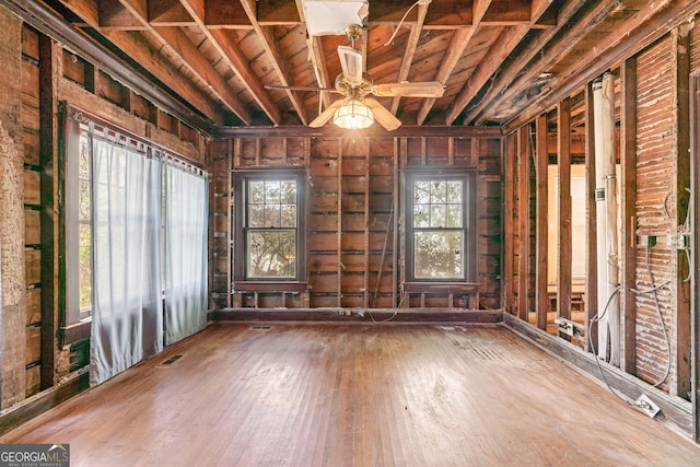 miscellaneous room with ceiling fan and hardwood / wood-style floors