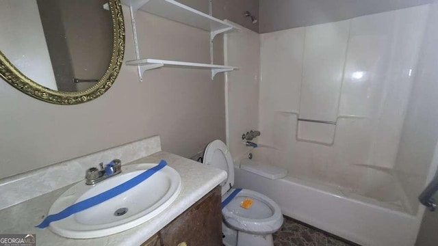 full bathroom with vanity, toilet, and bathing tub / shower combination