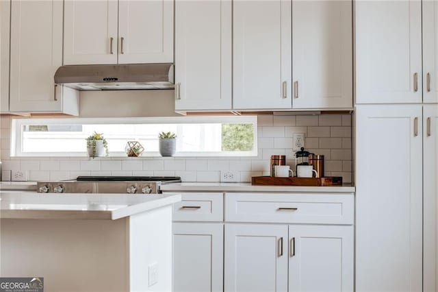 kitchen with tasteful backsplash, white cabinetry, and plenty of natural light