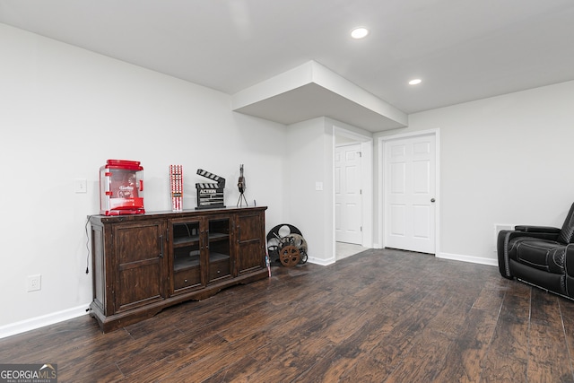 living area with dark hardwood / wood-style floors