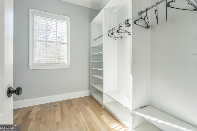 walk in closet featuring light hardwood / wood-style floors