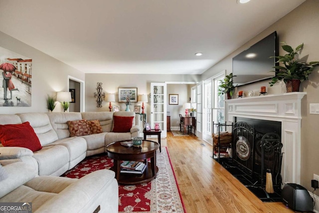 living room featuring light wood-type flooring