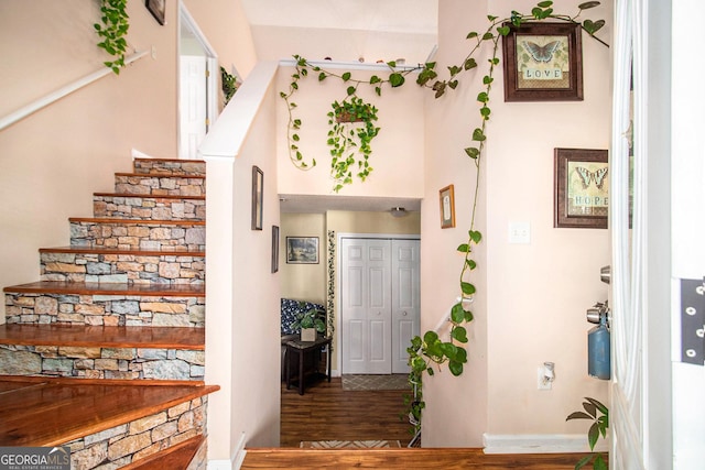 foyer entrance with hardwood / wood-style floors