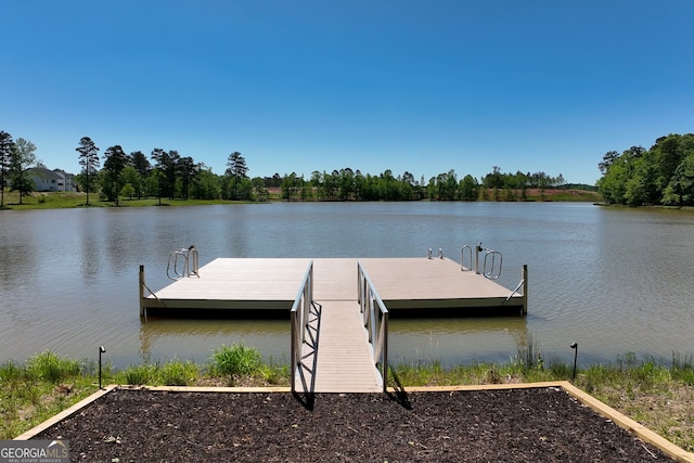 view of dock with a water view