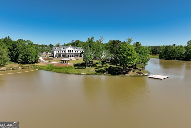 view of water feature with a boat dock