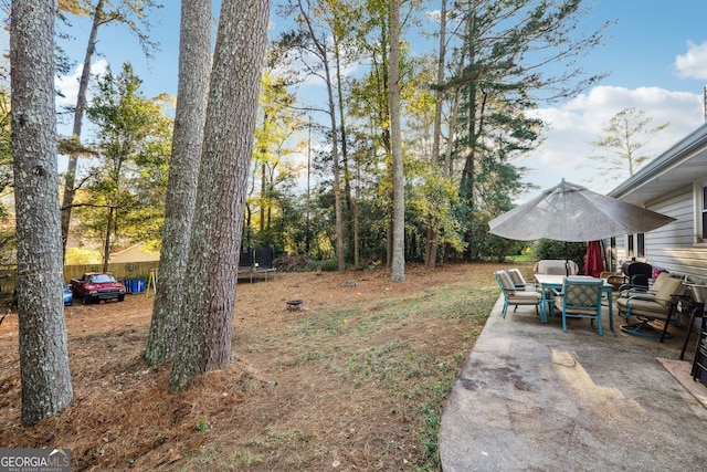 view of yard featuring a patio and a trampoline