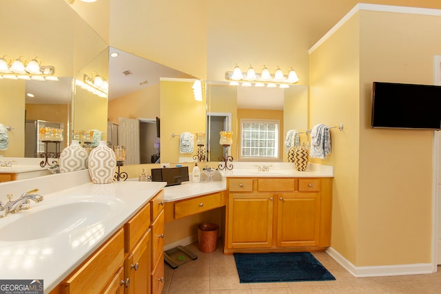 bathroom with vanity and tile patterned floors