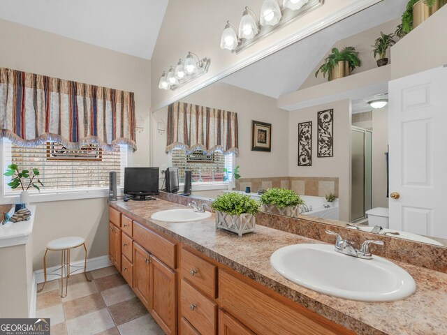 bathroom featuring a textured ceiling, tile patterned floors, and independent shower and bath