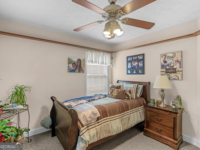 bedroom with carpet flooring and ceiling fan