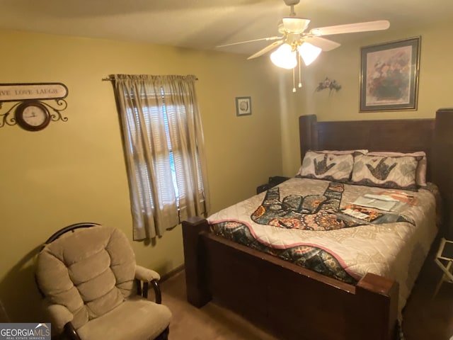 bedroom with carpet flooring and ceiling fan