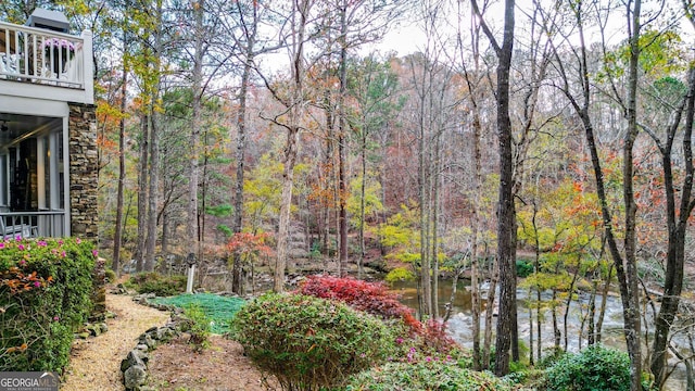 view of yard featuring a balcony