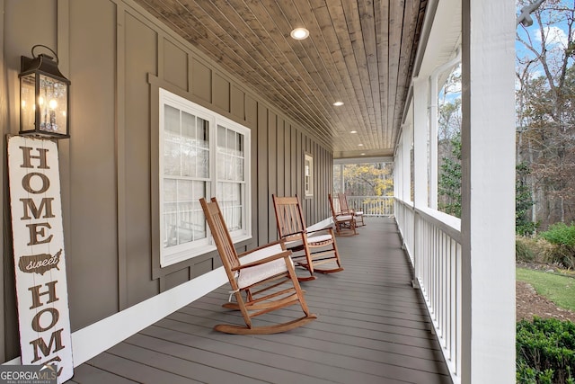 wooden terrace with covered porch