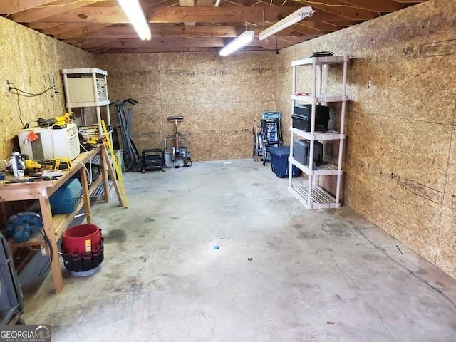 basement featuring a workshop area