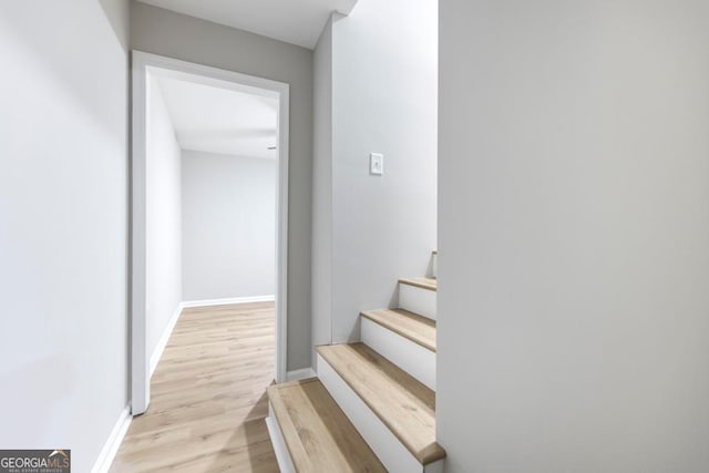 stairway with wood-type flooring