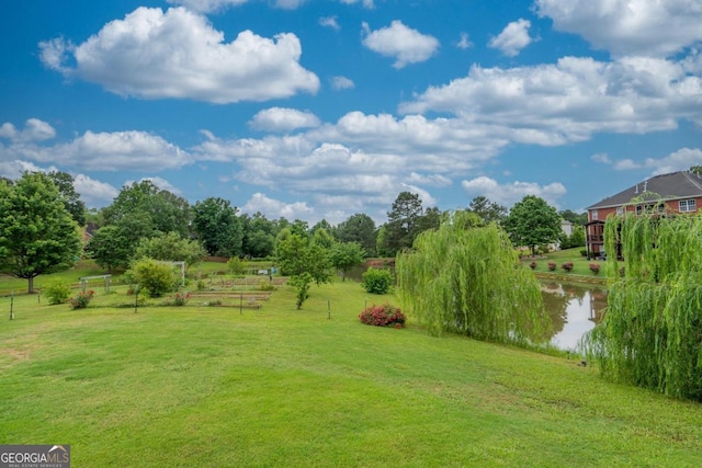 view of yard featuring a water view