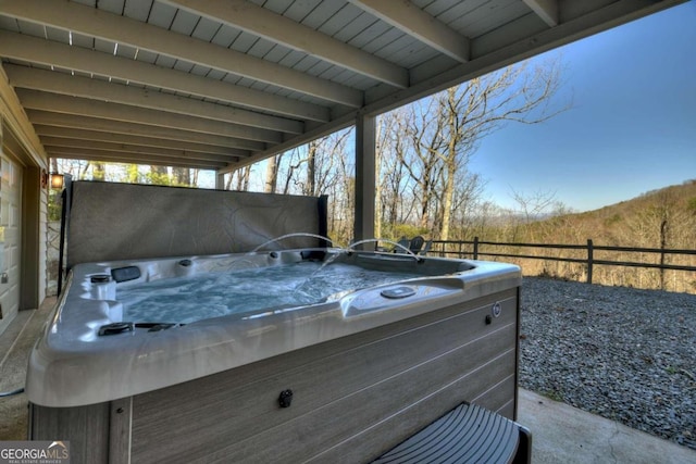 view of patio featuring a hot tub